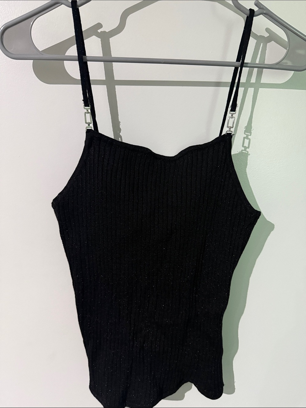 Zara Black with Silver Glimmer Ribbed Spaghetti Strap Camisole